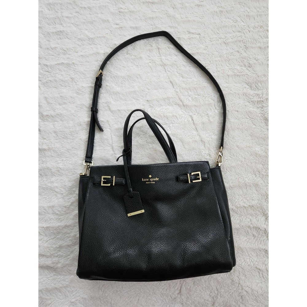KATE SPADE Holden Street‎ Black Pebbled Leather Top Handles Satchel Tote Bag